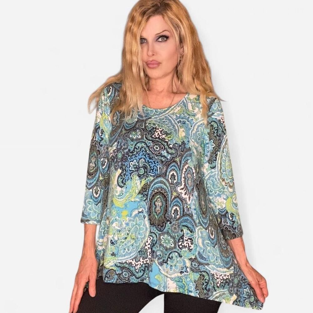 Ruby Rd. Turquoise Asymmetrical Tunic Top S